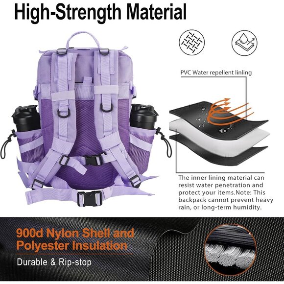 45L Tactical Backpack Molle Bag Lavender Water-Resistant Heavy-Duty Nylon Large - Picture 3 of 6